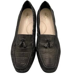 SAS Women’s Black Croc Slip On Loafers 11.5N “Hope” Tassels Comfortable Leather
